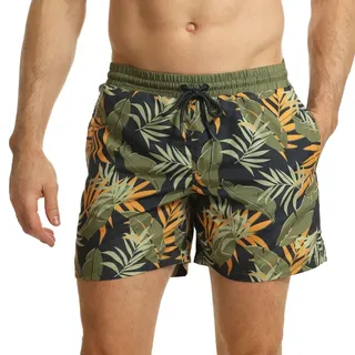 RIPT Herren Essentials Quick Dry UV 50 Sonnenschutz Badehose Badeshorts, Marineblau/Grün Dschungel Print, XXL