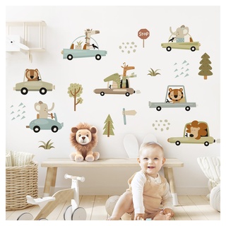 DEKO KINDERZIMMER Wandsticker Safari Tiere Wandtattoo Boho Fahrzeuge Babyzimmer Autos Bäume Wandaufkleber für Kinderzimmer Junge Wanddeko DK1143-04