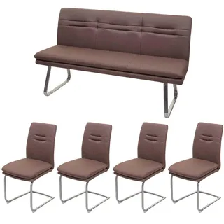 MCW Esszimmer-Set MCW-H70, Esszimmergruppe Sitzgruppe Esszimmergarnitur, Stoff/Textil Edelstahl gebürstet ~ braun 160cm