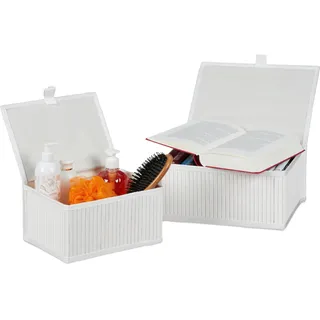 Relaxdays Aufbewahrungskorb 2er Set mit Deckel 30 x 23 x 14 cm weiß