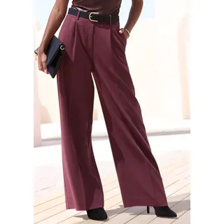 Anzughose LASCANA, Damen, Gr. 38, N-Gr, blau (bordeaux), Obermaterial: 75% Polyester, 18% Viskose, 7% Elasthan. Taschenbeutel: 100% Polyester, unifarben, figurumspielend lang, Hosen Anzughose, mit weitem Bein, Palazzohose, elegant