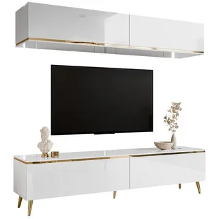 Lukmebel Lookway Wohnwand AURORA Weiß hochglanz auf Beinen weiß