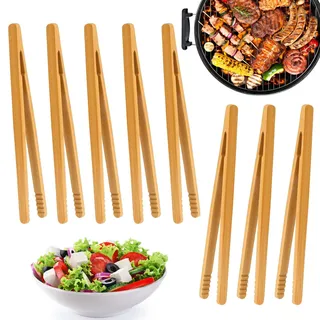 8 Stück Grillzange Holz, Holzzange Küche mit Antirutschgriff, Hot Pot zubehör Holzgrillzangen für Grillen Picknick und Tee, Holz Grillzange Ideal für Toast Obst und Barbecue