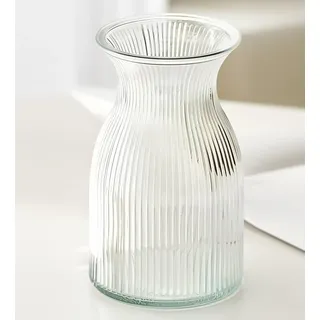 Geriffelte Transparente Glas Vase - 20CM Vasen Deko Für Moderne Heimdekoration - BlumenVase Für Pampasgras & tulpen, Ästhetische Dekovase.- Vasen Glas für Hochzeit -Esstisch
