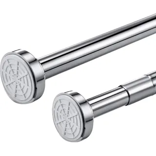 80cm Duschvorhangstange ohne Bohren verstellbar von 85cm bis 140cm, ausziehbare Teleskopstange für Dusche & Badewanne, Vorhangstange aus Edelstahl zum Einklemmen, Garderobenstange in Silber - Weiß