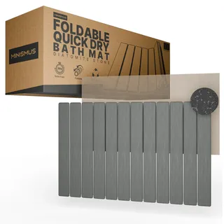 Minismus Aufrollbare Steinmatte 60 × 40 cm aus Diatomit – Schnelltrocknender Duschvorleger fürs Badezimmer – Kieselgur Stein, Dunkelgrau