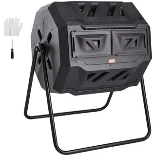 Vevor Tumbling-Komposterbin Komposter Tumbler 162,7 L, Trommelkomposter Drehbar Doppelraum Tumbling Komposter 735 x 625 x 955 mm, 50 kg Belastbarer Garten Kompostbehälter inkl. Handschuhe