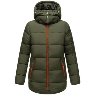 Navahoo Damen kurze Winterjacke Steppjacke warm mit abnehmbarer Kapuze Wattewölkchen Dark Olive Gr. S - S