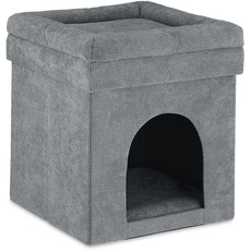 Relaxdays Katzenhöhle Hocker, Versteck für Katzen & kleine Hunde, Faltbarer Sitzhocker, HxBxT: 42 x 38 x 38 cm, grau