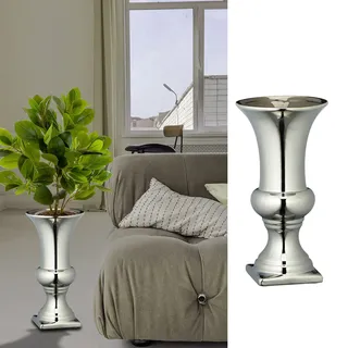 Bodenvase Silber glänzend │Amphore H25cm │ Metall-Look Steinzeug │ Blumenvase Dekovase (1 x Bodenvase H25cm)