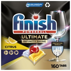 Finish Spülmaschinenset für die Geschirrreinigung und eine saubere Spülmaschine – Mit Finish Ultimate Infinity Shine Citrus (1 x 160 Tabs) und Finish Maschinentiefenreiniger Citrus (1 x 250 ml)