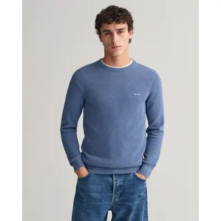 Gant Rundhalspullover »COTTON PIQUE C-NECK«, mit Logostickerei auf der Brust, blau