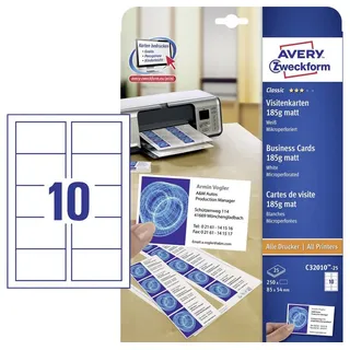 Avery Zweckform Visitenkarten, C32010-25 matt weiß 185 g/qm