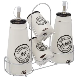 Tognana Urban Chic, Öl-Set, Essigflasche, Salzstreuer, Pfefferstreuer, Keramik, Weiß und Schwarz