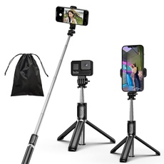 KOMI Selfie-Stick – 4-in-1 Selfie-Stick, ausziehbar, tragbar, mit abnehmbarer kabelloser Fernbedienung, kompatibel mit iPhone, Samsung, Kamera, Android (schwarz)