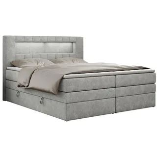 MKS Meble Boxspringbett mit LED Kopfteil und Topper - GOLD-5-KING - 120x200cm - Hellgrau - Hart (H4) - Hellgrau