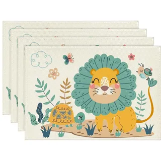 Artoid Mode Löwe Schildkröte Dschungel Kinder Platzsets 4er Set, 30x45cm Tischset Waschbar Platzdeckchen Küche Party Deko
