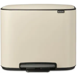 Brabantia - Bo Treiteimer 3x11L - Großer Abfalleimer für die Küche - Sanft Schließender Deckel - 3 Fächer Mülleimer mit Entnehmbarem Inneneimer - Inklusive Müllbeutel - Soft Beige - 54 x 37 x 44 cm