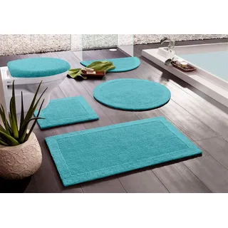 my home Badematte »Kapra, Badvorleger, Badezimmer Teppich« Höhe 14 mm beidseitig nutzbar   fußbodenheizungsgeeignet   strapazierfähig mit Bordüre, Badteppich, Badematte, Baumwolle, blau