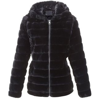 BELLIVERA Damen Kunstpelz Zotteliger Mantel Herbst Winter Warme Mode Lange Ärmel Reißverschluss Kurz Kapuze Jacke 1801 Schwarz XXL