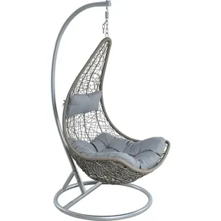 Hängesessel Polyrattan Hängekorb mit Gestell Hängestuhl Hängeschaukel Korb grau - Grau, Silber