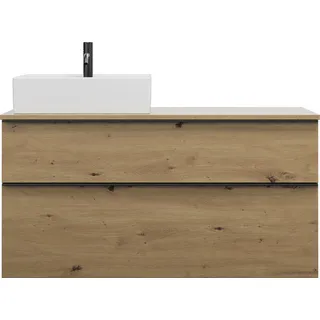 burgbad Eqio Keramik-Aufsatzwaschtisch quadratisch, links, inklusive Waschtischunterschrank mit 2 Schubladen, Breite 1200mm, SGUQ120LF5662C0001G0252 - Weiß, Grau, Beige, Dunkelgrau, Schwarz