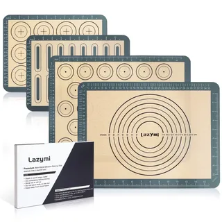 Lazymi 4 Stück Antihafte Backmatte Silikon mit Messung für Macaron/Kuchen/Brot/Pizza Matte Backunterlage Silikonmatte Backpapier Backfolie Ausrollmatte Teigmatte Tischset BPA Frei (Grau)