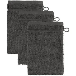 frottana Pearl Waschhandschuh 15 x 20 cm aus 100% Baumwolle, Graphite 3er Set