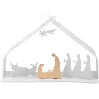 Alessi Bark Crib BM09 W - Design Weihnachtskrippe Reproduktion mit goldenen Details, Edelstahl, weiß und goldenem Stahl