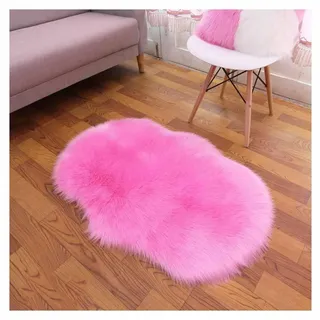 SHTGOI Kunstfell Teppich Plüsch Lammfellimitat Teppich Faux Fell Bettvorleger mit Anti-Rutsch Hirschleder-Samt Wollteppich Flauschige Sofa Matte für Wohnzimmer,Schlafzimmer 60 * 100cm Rosa