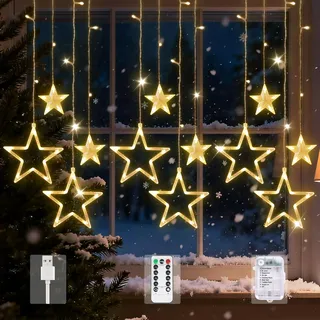 Arespark 3.5m Lichterkette Sterne, 8 Modi Weihnachtsbeleuchtung Fenster, LED Lichtervorhang Mit Memoryfunktion Remote, IP44 Weihnachtslichterkette Innen/Außen für Balkon, Fenster, Weihnachten Deko