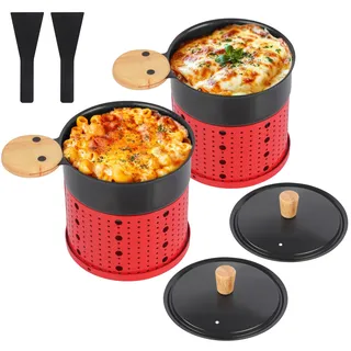 ipow 2er Set Mini Raclette Grill, Racletteofen Set antihaftbeschicht Kerzenraclette für Teelichter, Mini Raclettes, Teelicht-Raclette mit 2 Schaufeln und Deckel, Rot