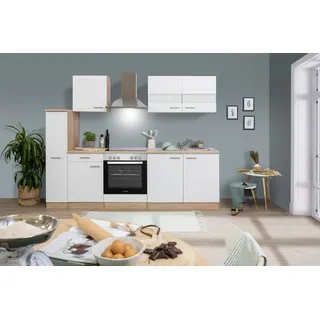 Küchenzeile Merle 240 cm E-Geräte Glaskeramikkochfeld weiß/eiche sägerau nachbildung