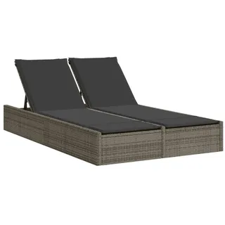 vidaXL Doppel-Sonnenliege mit Kissen Grau Poly Rattan - Grau