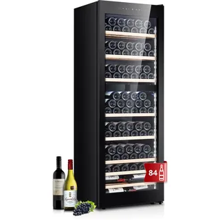 Kalamera Weinkühlschrank Upgrade, 84 Flaschen, 266 Liter, LED-Innenbeleuchtung Streifen, 2 Kühlzonen 5-10°C/10-18°C, KRC-266BFG