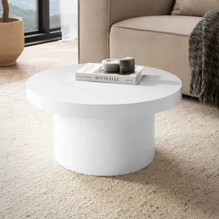 WOHNLING Couchtisch 60x60x30 cm Weiß Sofatisch in Hochglanz Modern Wohnzimmertisch Rund Loungetisch in Pilz-Form Kaffeetisch Beistelltisch Klein - Weiß