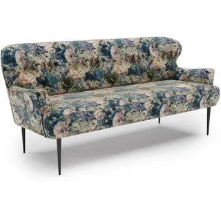 CAVADORE 3-Sitzer Küchensofa Amba, Trendige Sitzbank für Küche oder Esszimmer / 193 x 97 x 87 / Jacquard Flachgewebe: Blumenmuster Olive