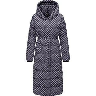 Ragwear Damen, Wintermantel Warmer atmungsaktiver und wasserdichter Mantel mit angesagtem Hahnentritt Muster mit Kapuze Niara Long Print YOUMODO Lavender Gr.