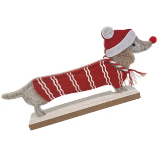 Holzdeko Dackel: Weihnachtsdeko Hunde-Figur mit Mütze & Mantel, Deko Weihnachten & Winter, Weihnachtsfiguren zum Hinstellen, Dekofigur Holz Innen, Winterdeko Hundedeko Stehend, 22,5 x 3,5 x 10,5 cm
