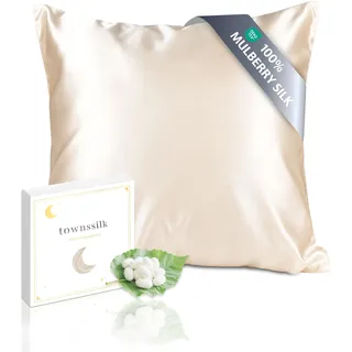 townssilk Seidenkissenbezug 40x40cm – 100% Maulbeerseide, 19mm, beidseitig Seide, Oeko-TEX Zertifiziert, Güteklasse 6A, mit Reißverschluss, 1 Stück,Taupe