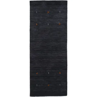 carpetfine Gabbeh Uni Wollteppich 80 x 400 cm Schwarz