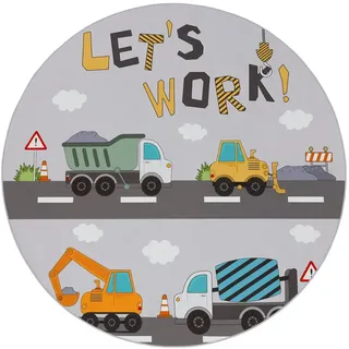 Paco Home Kinderteppich »Bino 578« rechteckig 4 mm Höhe Spielteppich, Motiv Autos , Baustelle, Kinderzimmer, grau