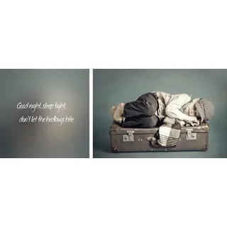 Queence Leinwandbild »Good night« braun (farbe bild(er): braun), B:100cm H:40cm T:2cm, Canvas, Holzrahmen, Bilder, Leinwandbild, Premium-Leinwandstoff, Handarbeit aus Deutschland, Spruch, 2er Set,