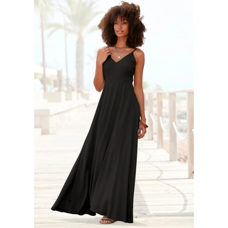 Maxikleid LASCANA "Cut-Out am Rücken aus leichter Webware", Damen, Gr. 36, N-Gr, schwarz, Web, Obermaterial: 100% Viskose, unifarben, figurumspielend bodenlang, V-Ausschnitt, Kleider Maxikleid, Elegantes Sommerkleid, Spaghettikleid, Viskosekleid, festlich, Topseller