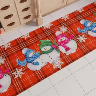 PETTI Artigiani Italiani - Weihnachts-Küchenläufer, Rutschfester und waschbarer Weihnachts-Küchenteppich, 52 x 480 cm, Schneemann-Weihnachtsteppich, Made in Italy