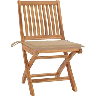 vidaXL Klappstühle mit Kissen, 4-teilig, Massivholz Teakholz - Beige