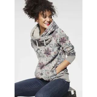 Kapuzensweatshirt RAGWEAR "GRIPY FLOWERS O", Damen, Gr. XXL, weiß, Sweatware, Obermaterial: 90% Baumwolle, 10% Polyester, bedruckt, geblümt, gemustert, kontrastfarbene Details, mehrfarbig, figurumspielend hüftbedeckend, asymmetrischer Ausschnitt, Rippbündchen, Sweatshirts Kapuzensweatshirt, Hoodie mit floralem All Over-Druck