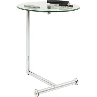 Kare Easy Living, Chrom, Rund, 46cm Durchmesser, rollbar, Laptoptisch, Nachttisch, Wohnzimmertisch, Glas Tischplatte, Stahlgestell, 63x46x46 cm