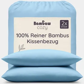 Bambaw Bambus Kissenbezug 50x70 cm, 2-er Pack, antibakteriell und Anti Allergie Bettwäsche, weicher und atmungsaktiver Kissenbezug aus Bambus, Bettwäsche kühlend Sommer (Hellblau)