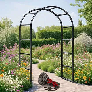 Schwer Rosenbogen Verzinkt Gartenbogen, Wetterfest Rosenbogen Aus Metall Stabil Für Kletterpflanzen Freistehend, Gartenlaube, Rosengestell Torbogen 120 140 180 200 240 280cm(Schwarz,W200 X H230cm)